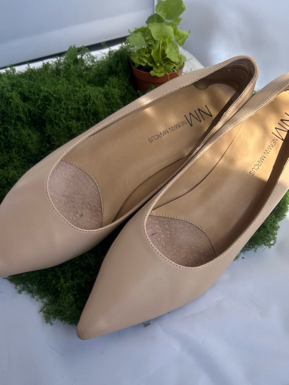 Neiman Marcus Label Nude Pointed-Toe Flats